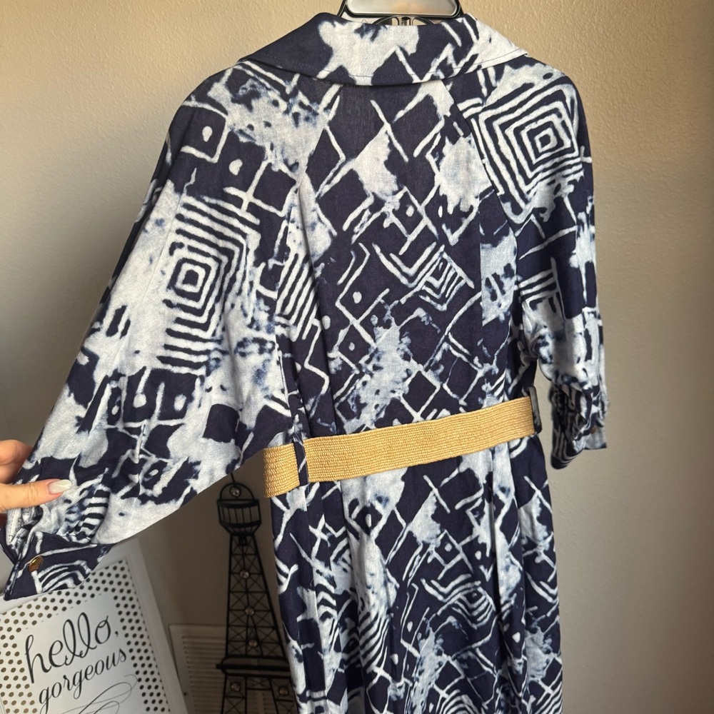 NWT Donna Karan New York LINEN-BLEND PRINTED MIDI SHIRT DRESS Sz 6 - Picture 16 of 16